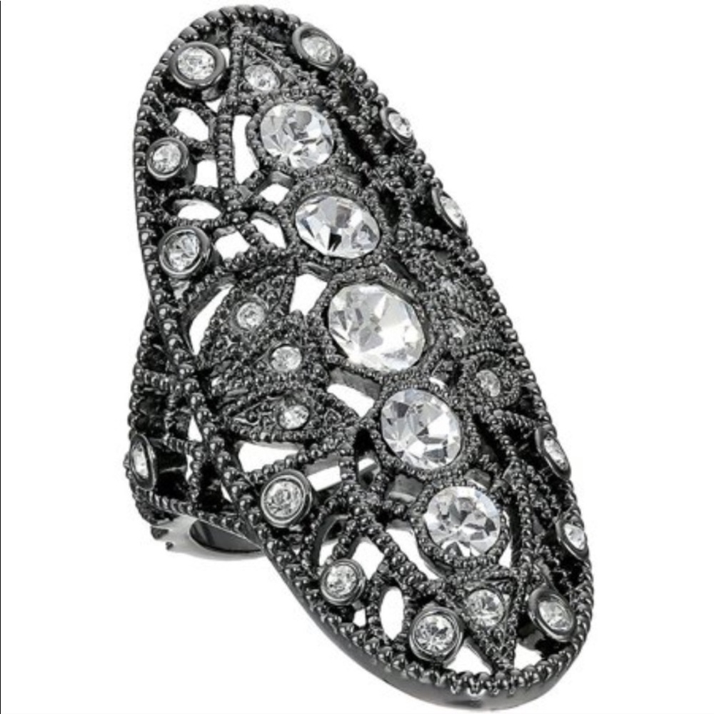 HOUSE of HARLOW oval gunmetal antique art deco style statement ring 5